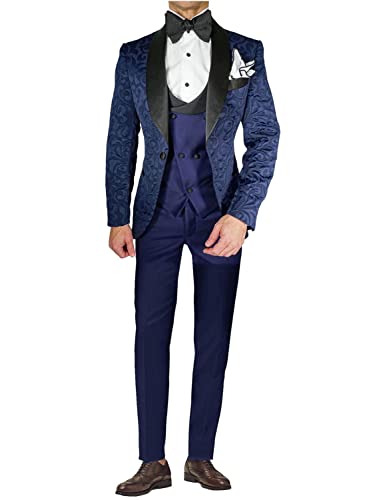 Costume trois pièces jacquard homme avec veste gilet uni et pantalon de fête élégant