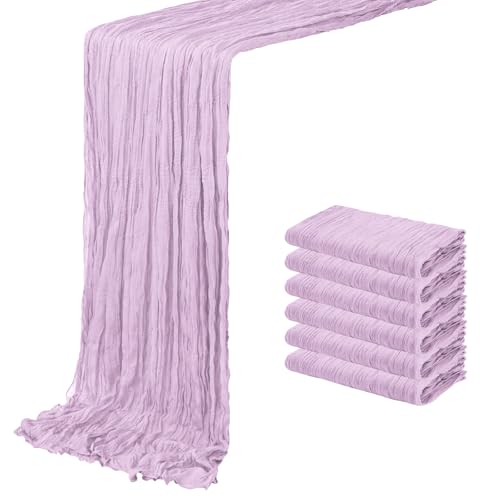 6 Pack Lavender Cheesecloth Table Runner 20 x 120 inch Gauze Table Runners 10 FT Long,Semi Sheer Boho Cheese Cloth Fabric Table Runner Bulk for Wedding,Party,Baby Shower,Bridal Shower Decoration by ACSUIT - Used condition - US$14.25