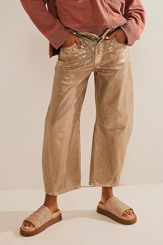 Kedera Women's Shiny Metallic Barrel Jeans - Straight Wide Leg Glitter Denim Pants - Y2K Disco Horseshoe Trousers3