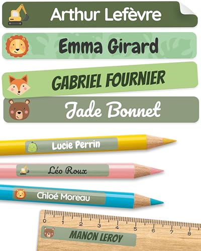 75 Étiquettes autocollantes personnalisées pour l'école - Étiquettes prénom pour crayons et matériel scolaire - Résistantes à l'eau - Herbe