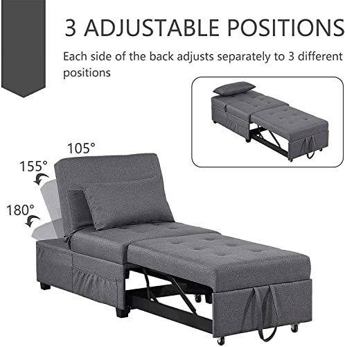 BINGTOO Convertible Chair Sleeper Bed with Lumbar Pillow, 4 in 1 Multi-Function Adjustable Ottoman Bed Bench Guest Sofa Chair, Folding Ottoman Sleeper Guest Bed for Bedroom,Living Room - Thumbnail 3