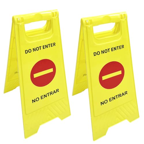 Do Not Enter Sign, Foldable Sturdy Bilingual Double-Sided Safety Warning