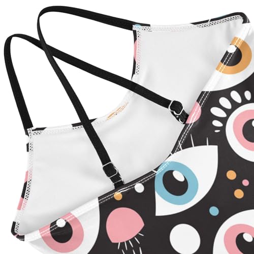 KLL Black and White Evil Eyes Girl 1 Piece Swimsuit Summer Swimming Suits Adjustable Shoulder Strap Quick Dry4