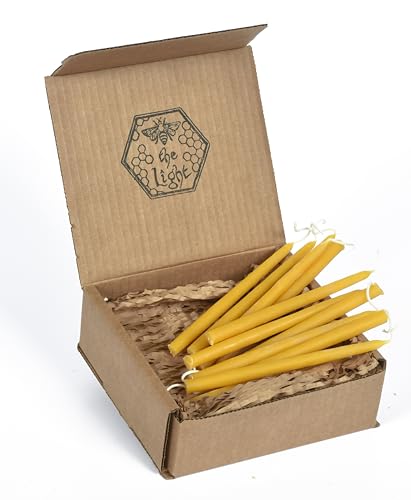 100% Pure Beeswax Taper Candles - Hanukkah, Birthday or Orthodox, All-Natural Handmade Dipped Smokeless Unscented 6" x 0.2" Pack of 24