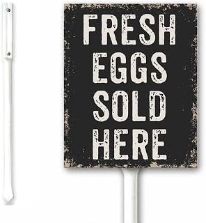 Farm Fresh Eggs Sold Here, Chicken Coop Signs, Fresh Eggs For Sale, Farm Sign Outdoor Metal Yard Sign With Stake 7x8.8 Inch Sturdy Rust Free