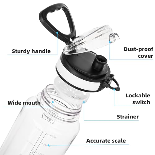 Fanhaw 1L/32Oz Wasserflasche mit Chug Deckel – BPA-frei, Tritan, Auslaufsicher, Weite Öffnung – Klar & Weiß – Ansicht 6