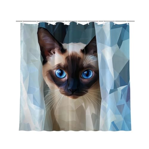 KEEPAEON Funny Cute Siamese Cat Shower Curtain, Funny Animals Lovers