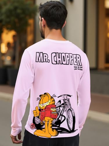 Image of Bewakoof Official Garfield Merchandise Men's Graphic Print Regular Fit Full Sleeve Round Neck Cotton Jersey T-Shirt