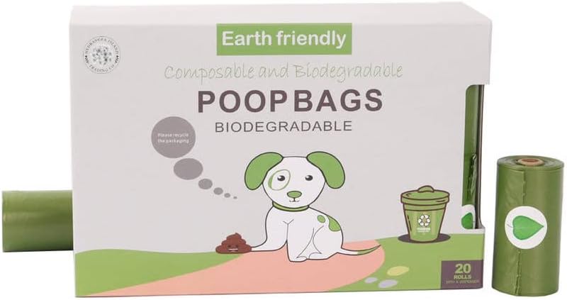 Hydrangea Island Trading Co300 Extra Thick, Leak-proof Dog Poop Bags | Biodegradable in 90 Days, 100% Compostable, Made with Corn Starch | 20 Rolls, 15 Bags per Roll | Bags Measure 9 x 13 Inches