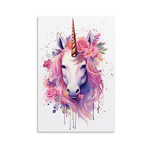 AYAROS Colorido póster de unicornio impreso para niños, fantástico, contemporáneo, lienzo, decoración de pared, obra de arte para oficina en casa