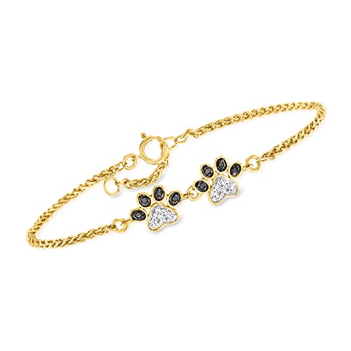 Ross-Simons 0.15 ct. t.w. White and Black Diamond Paw Print Bracelet in 18kt Gold Over Sterling