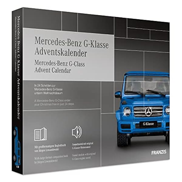 FRANZIS 67121 - Mercedes-Benz G-Klasse Adventskalender 2020 – in 24 Schritten zur Mercedes unterm Weihnachtsbaum, Bausatz für das detailgetreue Modell im Maßstab 1:43, empfohlen ab 14 Jahren