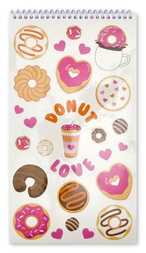 Image of iscream Fold and Send Girls Stationery Card Pad with Seals - Donut Love | 40 Pack, Cute Design, Spiral Bound, Large 10.5 inch x 5.75 inch Cards, Coordinating Sticker Sheets, Fold and Send, Summer Camp Ready