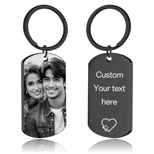 JONZIN Llaveros Personalizados con Foto，Llavero Grabado con Foto y Nombre,Regalos Personalizados Para Papá Hombre Llaveros Originales de Doble Cara (Foto&texte1)