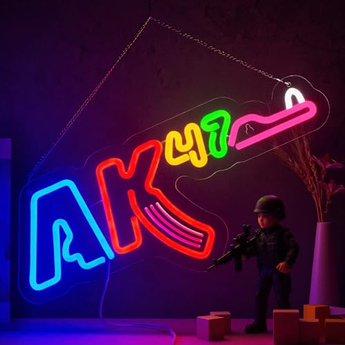 Image of AK47 Neon Sign Rifle Neon Sign for Wall Decor Gun USB Dimmable LED Neon Lights for Boys Girls Room Gameroom Holiday Birthday Christmas Gift