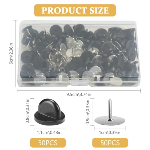 Image of PALAY 50 Pairs Rubber Blank Pin Backs Butterfly Clutch Backings Holder Tie Tacks, Replacement Lapel Enamel Pins Backings Clasps for Badge DIY Crafts Making (10mmx9mm)