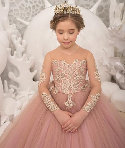 Girls Pageant Dresses Long Sleeve Flower Girl Dresses Lace Tulle Kids Puffy Formal Ball Gown4