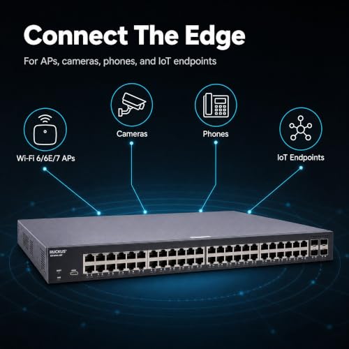 Image of Ruckus ICX8100-48P Managed Switch, 48x Gigabit PoE+, 4x 1GbE SFP Uplinks, 370W PoE Budget - Enterprise Layer 2 Access Switch, No Licensing Required
