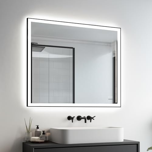 32x40'' LED Bathroom Mirror w/Light, Aluminum Frame, Dimmable Front & Backlit, Anti-Fog, Distortion Free, Light Memory, Tempered & Shatter-Proof Wall Mounted Vanity Silver Coating Mirror