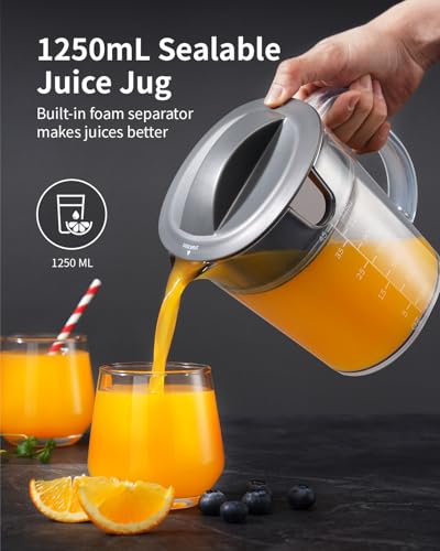 GDOR 1300W Centrifugeuse Extracteur de Jus Avec Arbre D'alimentation Plus Grand de 81mm Pour Fruits et Légumes Entiers Grande Carafe à Jus de 1250ml 3 Vitesses Centrifugeuse Facile à Nettoyer Juicer – Image 5