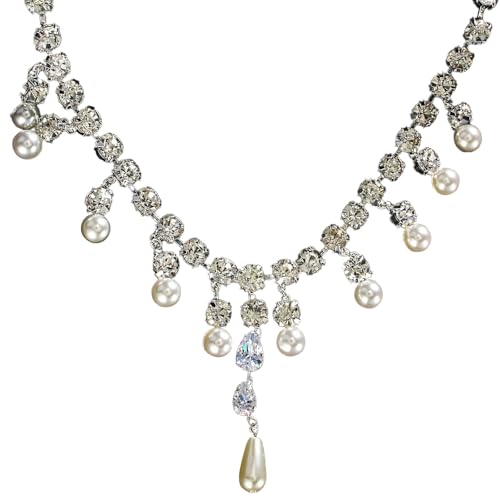 Collier perles argent style gothique d'exception avec cristal ovale et finitions luxe