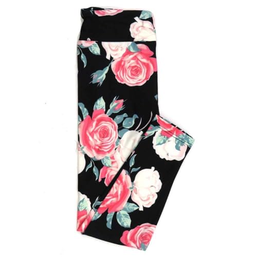 Lularoe Kids Sm-Med S/M Roses Black Pink Leggings fits Kids Sizes 2-6 1508-B7-867865