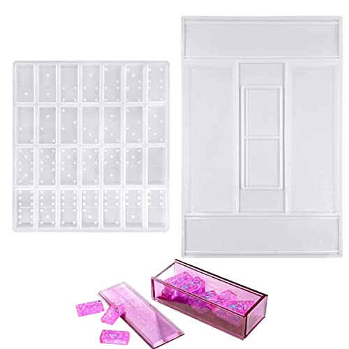 Accfore 2 Pack Domino Molds - Silicone DIY Domino Box Resin Mould Kit Epoxy Resin Casting Jumbo Mold Clay Mold Storage Box Mold for DIY Pendant Jewelry Crafts Making Tool