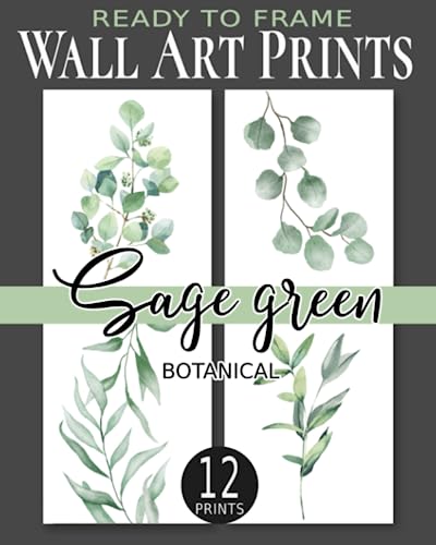 Ready To Frame Sage Green Botanical Wall Art Prints: Unframed Set Of 12 Prints - Minimalist Eucalyptus - Botanical Boho Bathroom Decor Wall Art Sage .