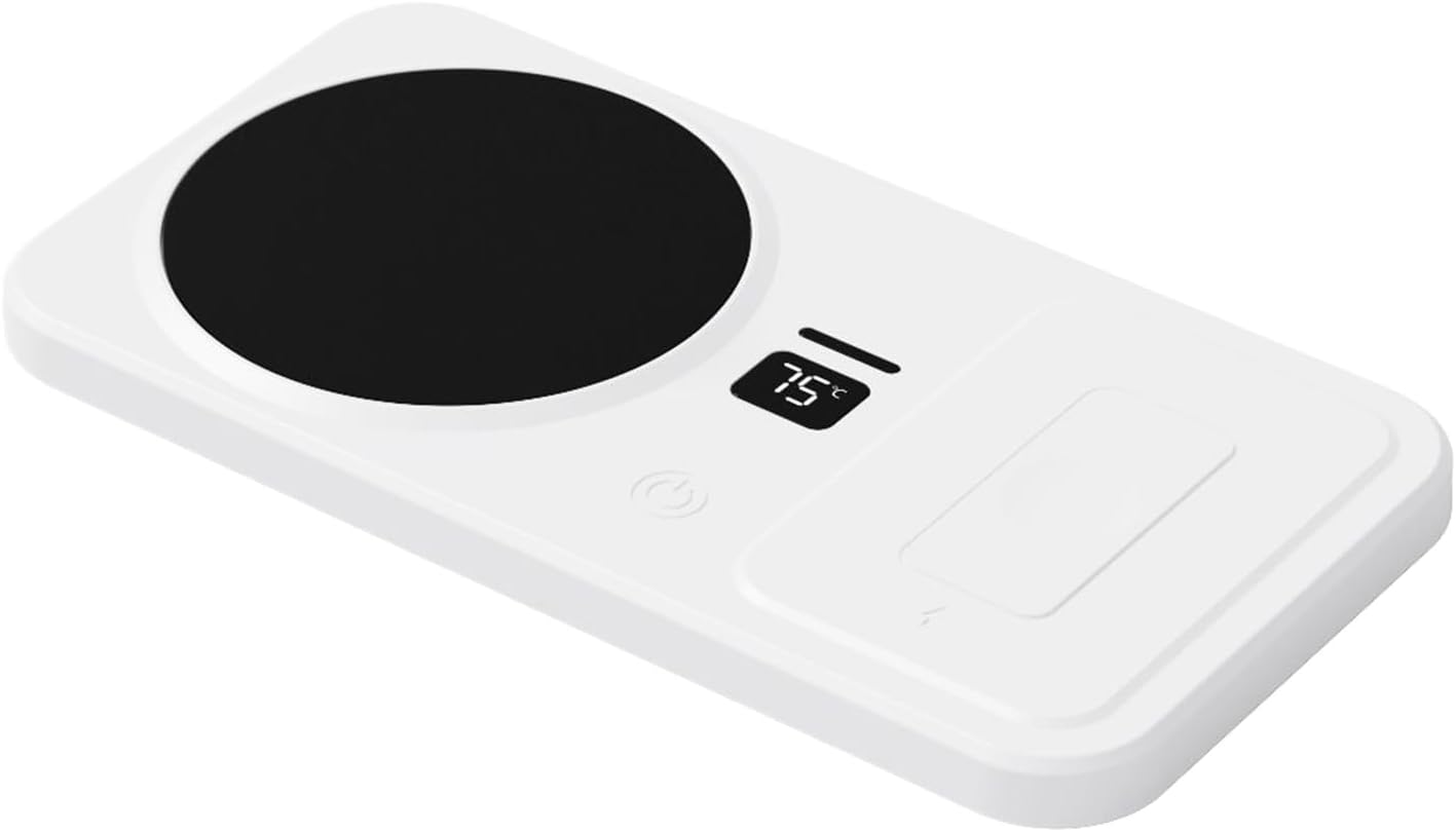 Wireless Coffee Mug Warmer - Heated Beverage Pad with Smart Temperature Control | Three Temperature Settings for Desk Home Office and Travel, Minimalist Black and White Finish