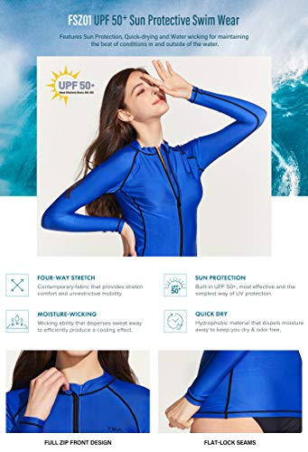 Tsla Women's Upf 50+ Zipper Rash Guard, Water Surfing Long Sleeve Swimsuit, Uv/Sun Protection Swim Shirts Wetsuit Top, Full Zip Rashguard Peach, Medium #TOP6