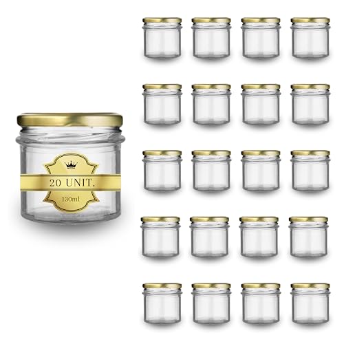 20x Tarros Cristal para Herméticos para Conservas con Tapa 130ml para Conservas, Miel, Boda