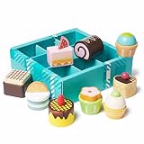 MONT PLEASANT 10pcs Wooden Dessert Set Toddler Pretend Play Toy Food, Sweets Playset with Muffin, Cupcake, Chocolate Cake & Roll, Kids Food Toys Play Kitchen Accessories Boys and Girls Birthday Gift