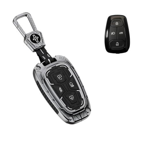 Image of AutoThrill Premium Key Cover Compatible with Tata Harrier | Safari | Nexon | Altroz | Tigor | EV | Punch | Tiago EV Electric - 4 Button Smart Key Only (Cortex Silver)