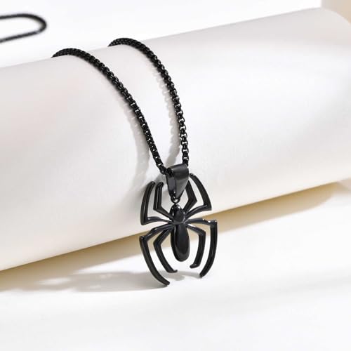Image of Spiderman Gift Necklace Spider Pendant Necklace for Men, Silver /gold plated /Black Stainless Steel Spider Chain Spider Man Christmas Gifts Jewelry for Spider-man Fans Men Women