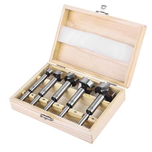 ZAFAYA Bit Set 5Pcs, Forstner Bits for Wood, Wood Drilling with Round Shank, Drill Accessories, Ø15/20/25/30/35mm with Storage Case