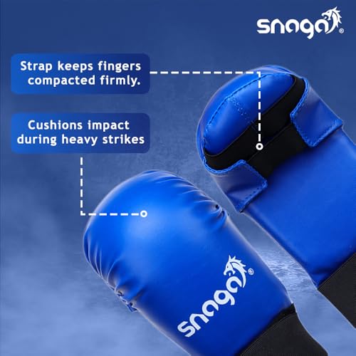 Image of Snaga Moulded Karate Gloves, Punching Bag Glove for Training, Foam Padding, Elastic Hook & Loop Wrap Around Strap, Gloves for Better Protection, Performace and Comfort. (Blue, L) (14 + Years Old)