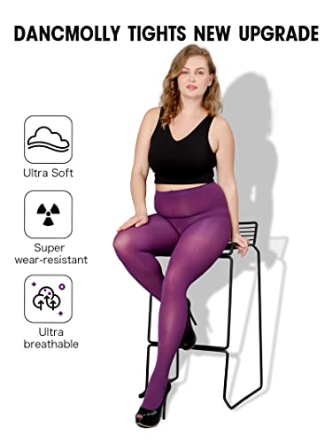 Image of DancMolly Plus Size Tights for Women, Control Top Semi Opaque Nylon Pantyhose High Waist