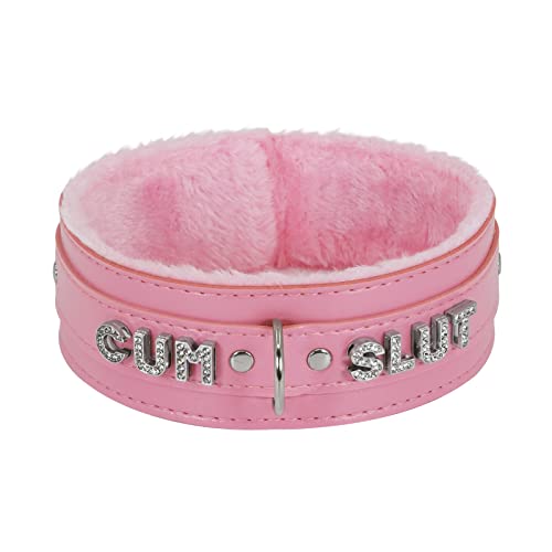 paloli Rosa Choker Halskette für Frauen Leder Choker Halskette Fluffy Punk Leash Choker Halskette Gothic Cosplay Sexy Schmuck (PKcum)
