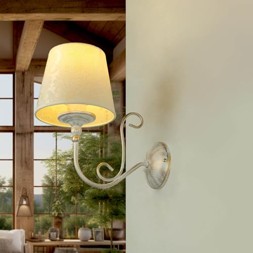 Applique murale de style rustique, lampe murale baroque, shabby chic, or, antique, blanc, lampe chambre à coucher mur, H:25 cm, E27, salon, lampe murale d'intérieur