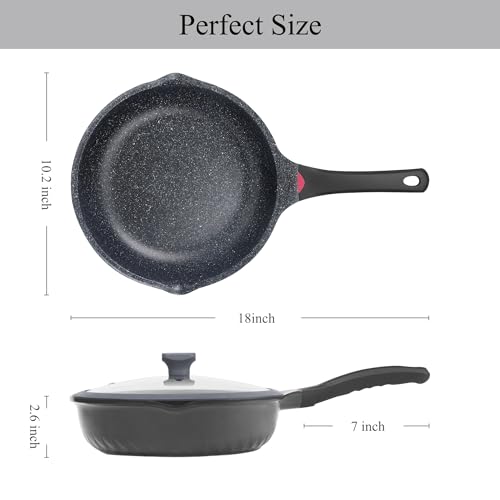 Vinchef Nonstick Skillet with Lid, 11In/5Qt Aluminum Deep Frying/Saute Pan with Lid and Heat Indicator, Anti Scratch and Anti Stain, Induction Compatible