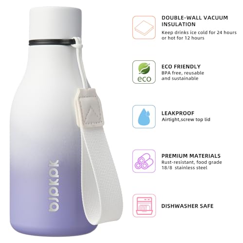 Image of BJPKPK Insulated Water Bottles, 12oz Stainless Steel Metal Water Bottle with Strap, BPA Free Leak Proof Jugs, Mugs, Flasks, Reusable Thermal Flasks for Sports & Travel, Lilac Elegance