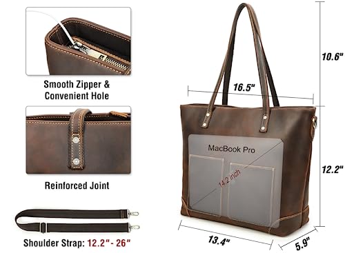 Top Grain Leather 14.2" Laptop Tote Bag Briefcase for Man & Woman, Retro Design & Adjustable Strap, Fits to 14.2" MacBook Pro/Air, Messenger Bag Handbag for Office/Travel, Coffee 14.2 Inch4