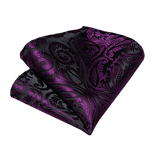 Dibangu Purple And Black Paisley Bow Ties For Men Silk Self Tie Bow Tie Handkerchief Jacquard Woven Bowties Pocket Square Cufflinks Set #TOP5