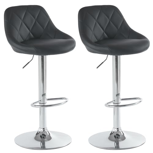 LEADZM Tabouret de Bar Lot de 2 Chaise de Bar Réglable Hauteur en PU Rotatif sur 360°, avec Dossier et Repose-Pieds (Noir)