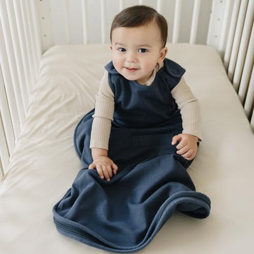 Image of Woolino 4 Season Ultimate Baby Sleep Sack - Merino Wool Baby Sleeping Bag, Organic Cotton Outer, Temperature Regulating Wearable Blanket, All Season, 2 Months-2 Years - Indigo