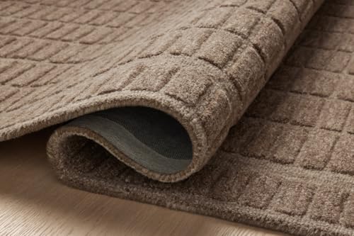 Image of Modern (High Low Pile) Pattern Wool Carpet with Loop Texture Yarn Anti Shedding Carpet Size 7x10 Feet B0 Brown Color