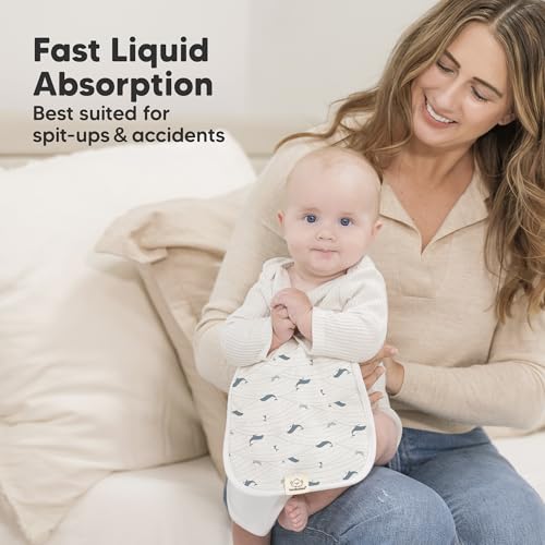 Image of Organic Burp Cloths Baby Boy & Girl - 5-Pack Super Absorbent Cotton Burping Cloths for Babies, Soft & Plush Newborn Spit Up Rags, Infant Towels for Milk Spit Up, Unisex, Large 21 inch x 10 inch (Marine Muse)