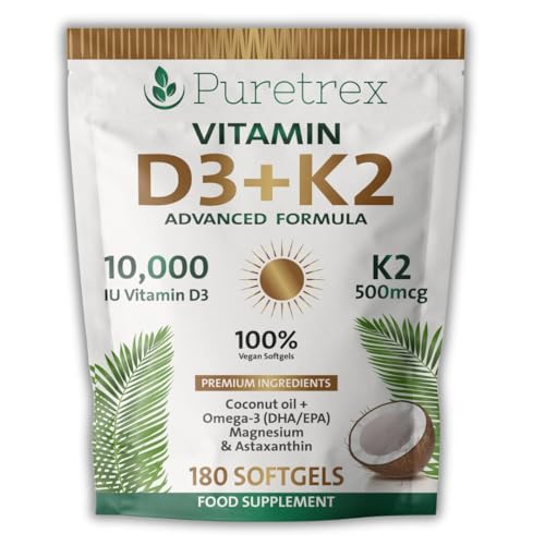 Vitamin D3 + K2 Softgels | High-Strength D3 with MK-7 | Omega-3 DHA/EPA, Astaxanthin, Black Seed Oil, Algal DHA, Immune & Bone Health Support | 180 Softgels