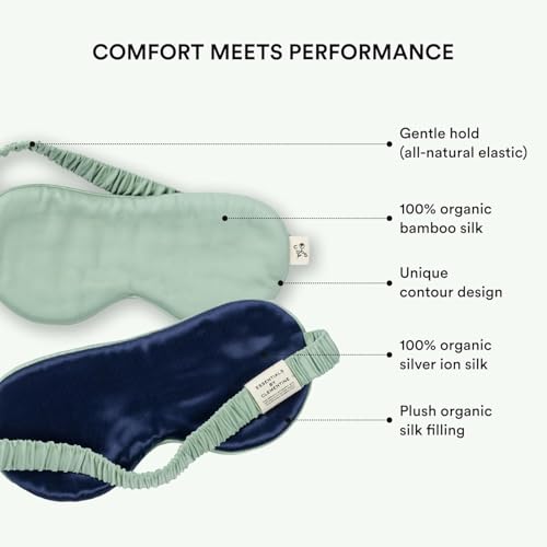 Image of Clementine Sleepwear Essentials Organic Match Point Green Sleep Mask + Hair Bonnet + Queen Size Pillow