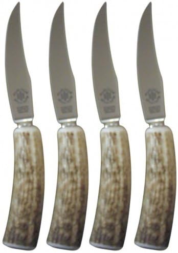 Set of 4 Forged Steel Steak Knives with elk Antler Handles